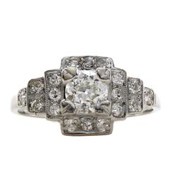 1950 Old Mine Cut Diamond Tiered Platinum Ring 12
