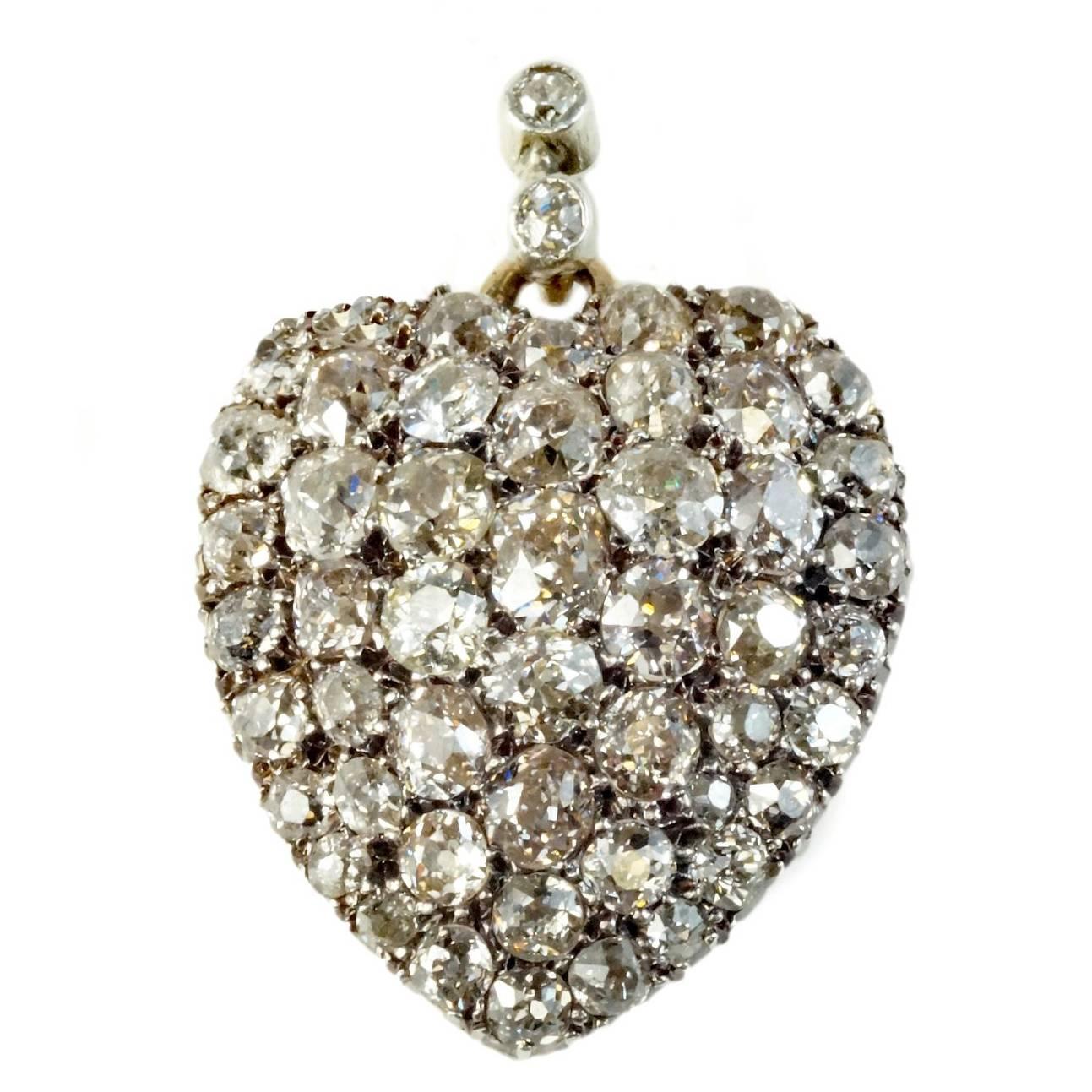 19th Century Diamond Bead Set Heart Locket For Sale
