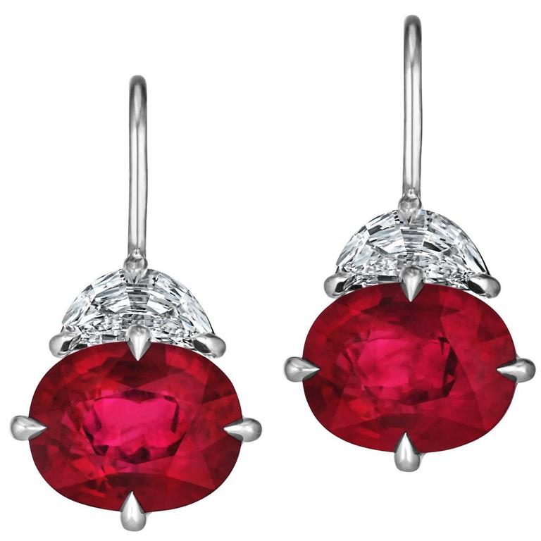 Burma Ruby Diamond Platinum Drop Earrings at 1stDibs