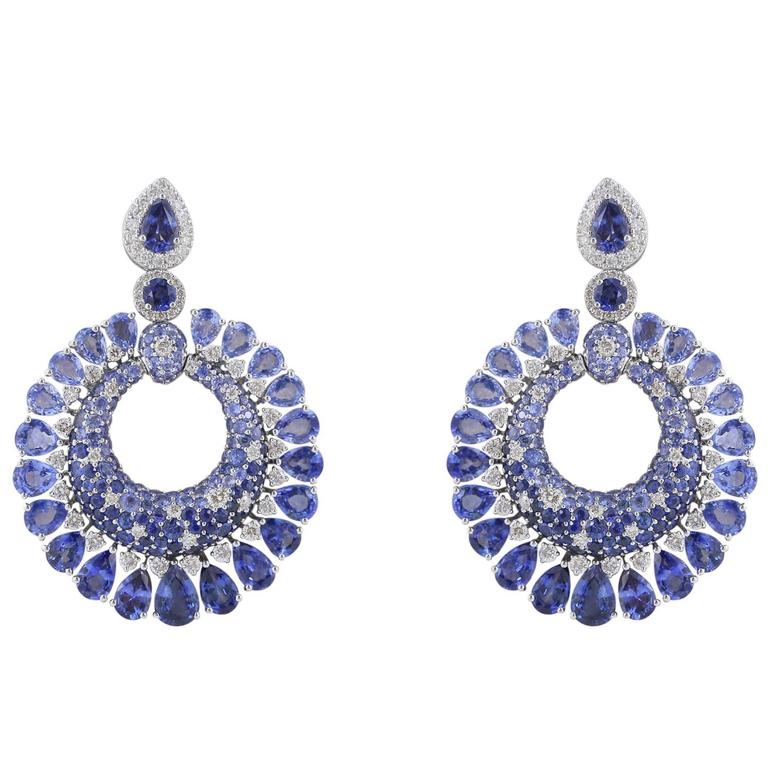 23.41 Carat Sapphire and Diamond Earrings For Sale