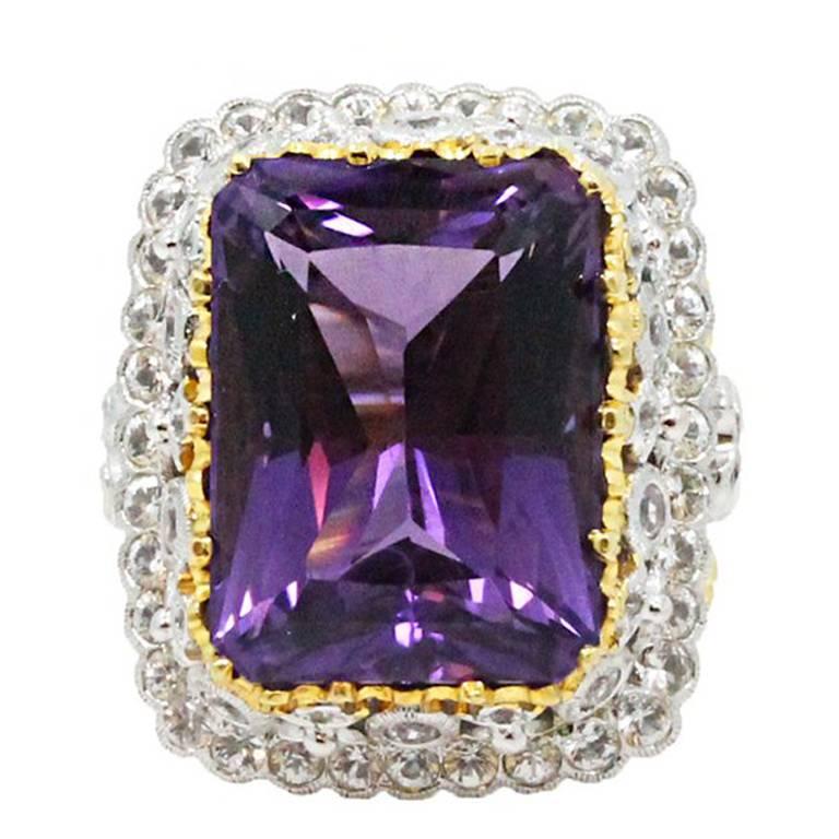 Byzantine Style  Amethyst Diamond Gold Ring For Sale