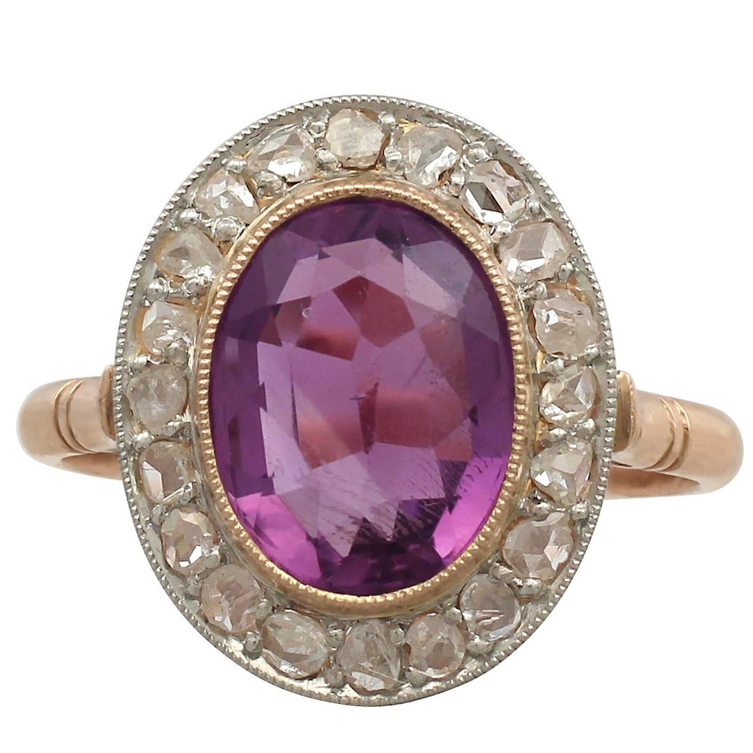 1940s 2.65 Carat Amethyst and Diamond Rose Gold Cocktail Ring