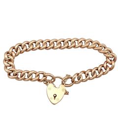 Antique 1901 Yellow Gold Bracelet with Heart Padlock Clasp 8