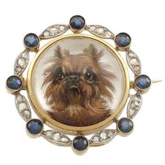 Antique Essex Crystal and 0.96 Carat Sapphire, 0.64 Carat Diamond & Yellow Gold 10