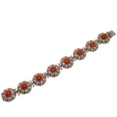 Luise Diamonds, Blue Sapphires, Coral Link Bracelet 12