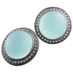 Alex Soldier Chalcedony & White Topaz Clip-on Earrings in Oxidized Silver Ltd Ed