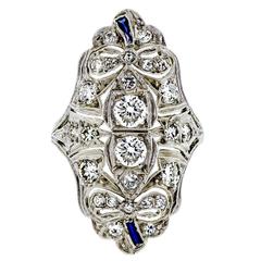 Art Deco Circa 1920 Platinum and Diamond Long Ring