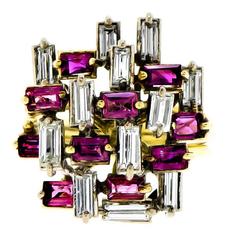 Vintage Abstract 1970s Ruby Diamond & Gold Ring 1