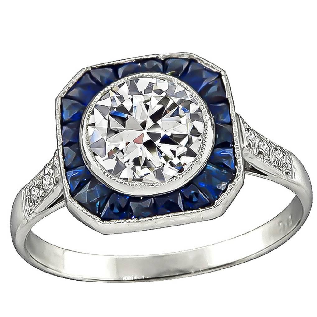 Amazing GIA 1.06 Carat Diamond Sapphire Engagement Ring For Sale