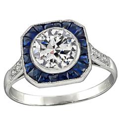 Amazing GIA 1.06 Carat Diamond Sapphire Engagement Ring