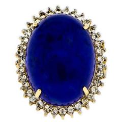 Vintage Lapis and Diamond Yellow Gold Ring