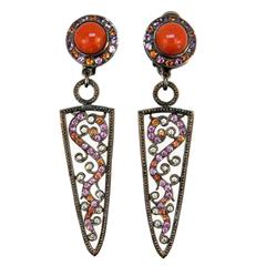 Laura Munder Coral Pink & Orange Sapphire Diamond Blackened White Gold Earrings 5