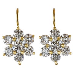 Roman Malakov, 6.58 Carat Round Diamond Gold Flower Hanging Earrings