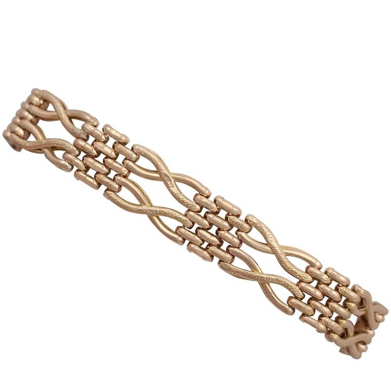 Antique 1898 Rose Gold Gate Bracelet with Heart Padlock at 1stDibs