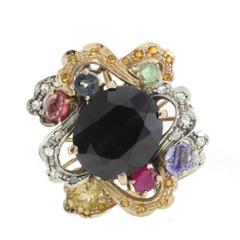 Luise Diamonds, Emeralds, Rubies, Blue and Yellow Sapphires Gold and Silver Ring 8