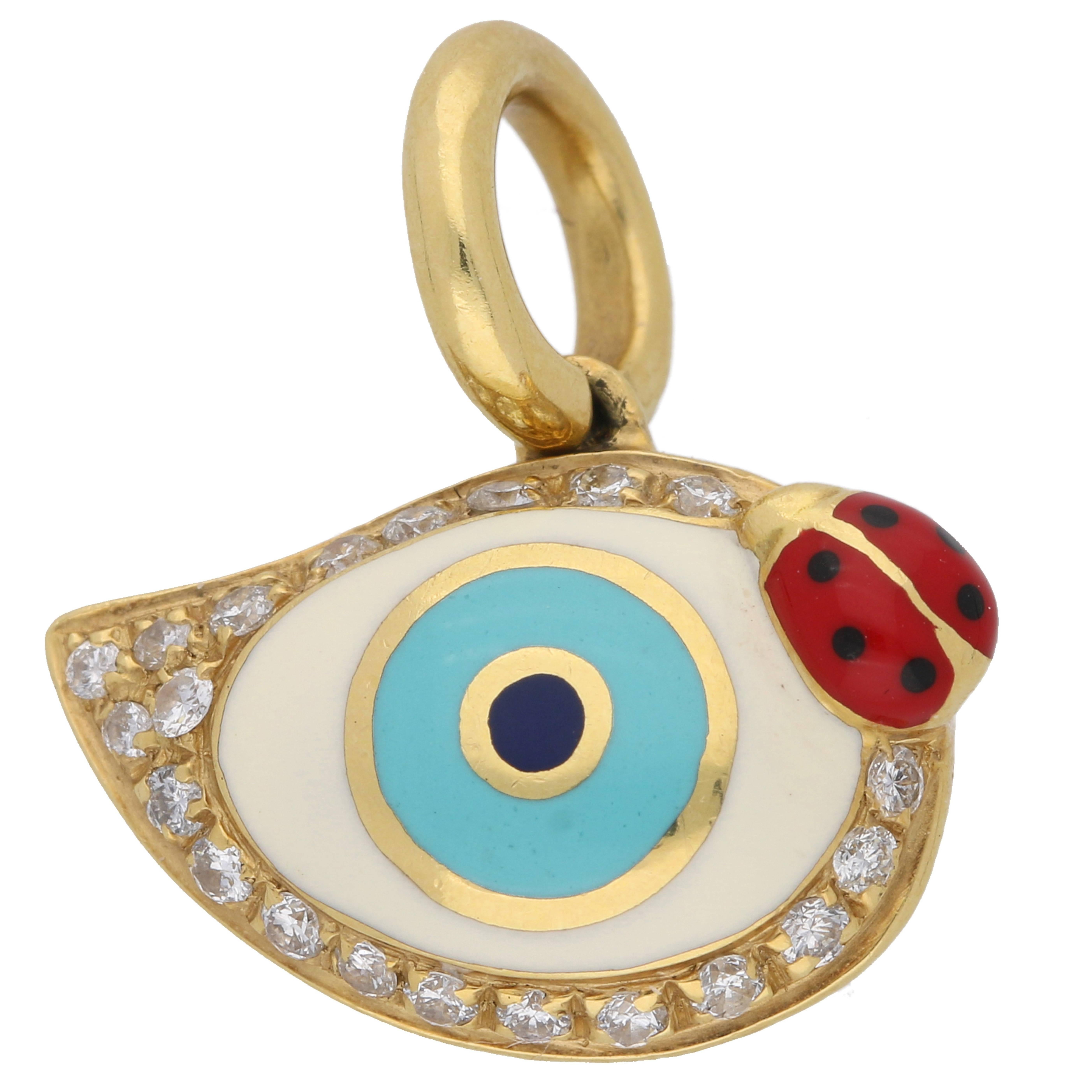 Aaron Basha Gold Enamel Diamond Eye Charm Pendant