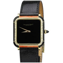 Vintage IWC Yellow Gold Diamond Onyx Coral  Manual Wind Wristwatch