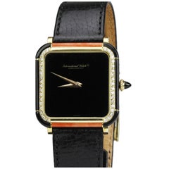 IWC Yellow Gold Diamond Onyx Coral Manual Wind Wristwatch