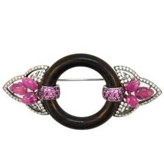 Laura Munder Pink Sapphire Diamond Wood Pin Brooch 4