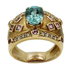  Aquamarine  Diamond Gold Ring