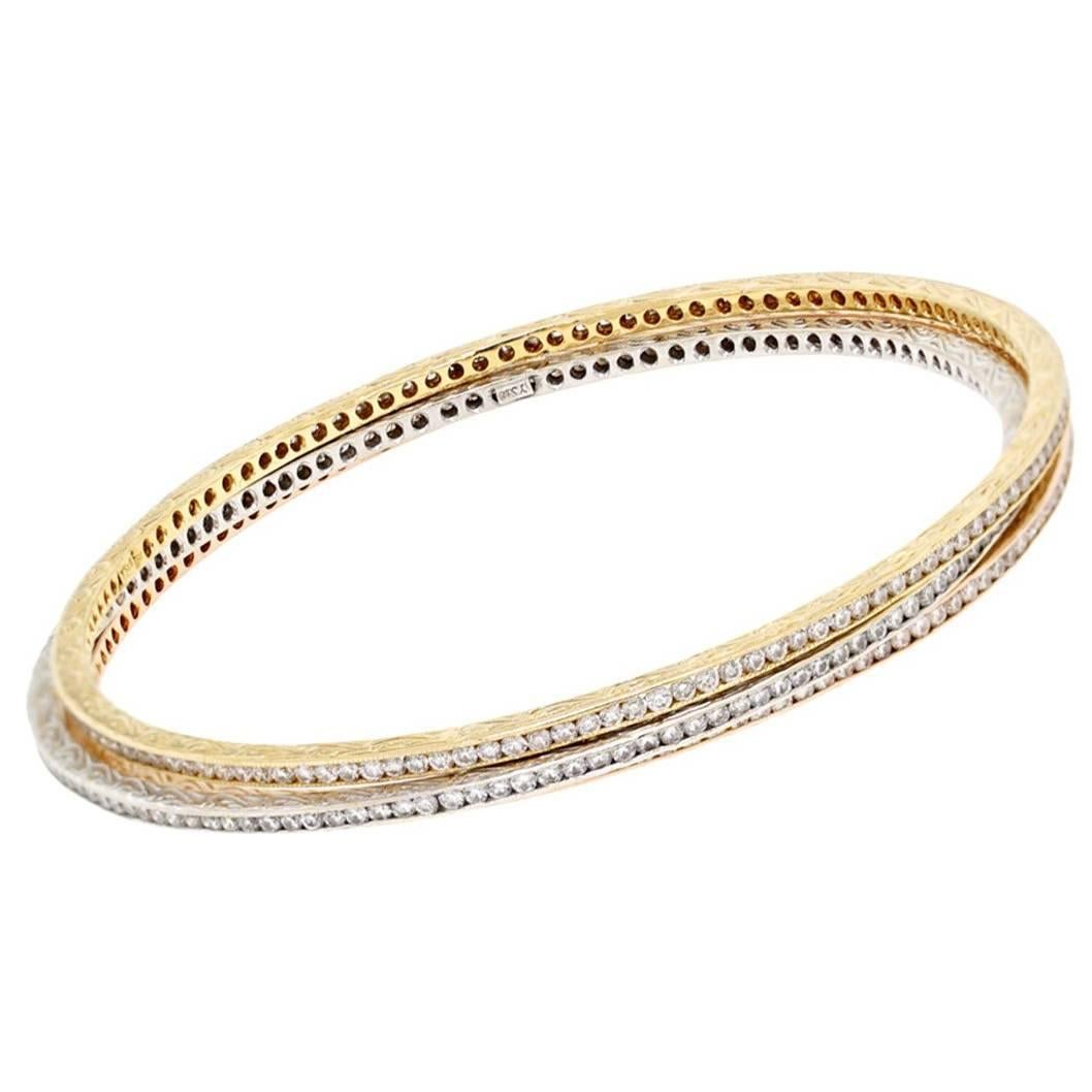 4.50 Carat Diamond Tri-Color Gold Bangles