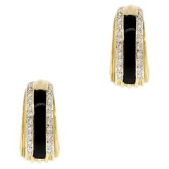 0.75 Carat Diamond Onyx Yellow Gold Earrings