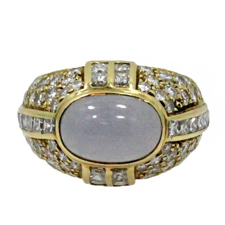  Gold Chalcedony and Diamond Ring For Sale