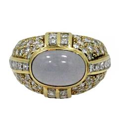  Gold Chalcedony and Diamond Ring