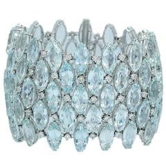 Diamond  Aquamarine Wide Bracelet 