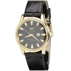 Used Longines Rose Gold Conquest Calendar  Black Dial Wristwatch circa 1958