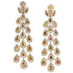 10.45 Carat Total Pear Shape Natural Fancy Color Diamond Chandelier Earrings