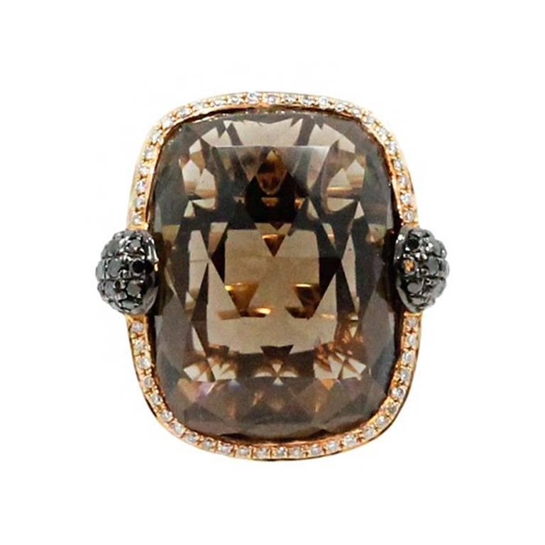  Smokey Quartz Diamond Ring For Sale