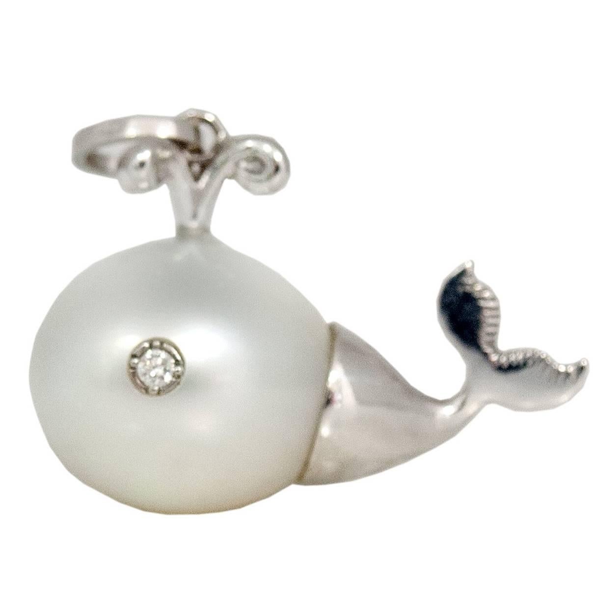 Whale Diamond Pearl Gold Pendant