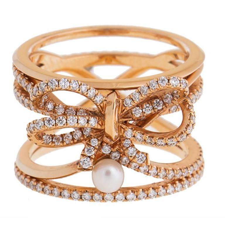 ALEXANDRA MOR Rose Gold Pearl Diamond Ring 