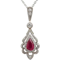 Vintage 1930s Ruby and Diamond Yellow Gold Pendant