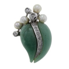Vintage Diamonds Jade Pearls Gold Ring