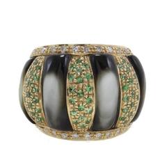 Luise Diamonds, Tsavorite, Onyx Dome Ring 5