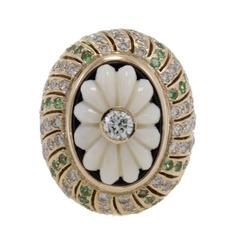 Luise Diamonds Tsavorite Coral Onyx Claster Ring 6