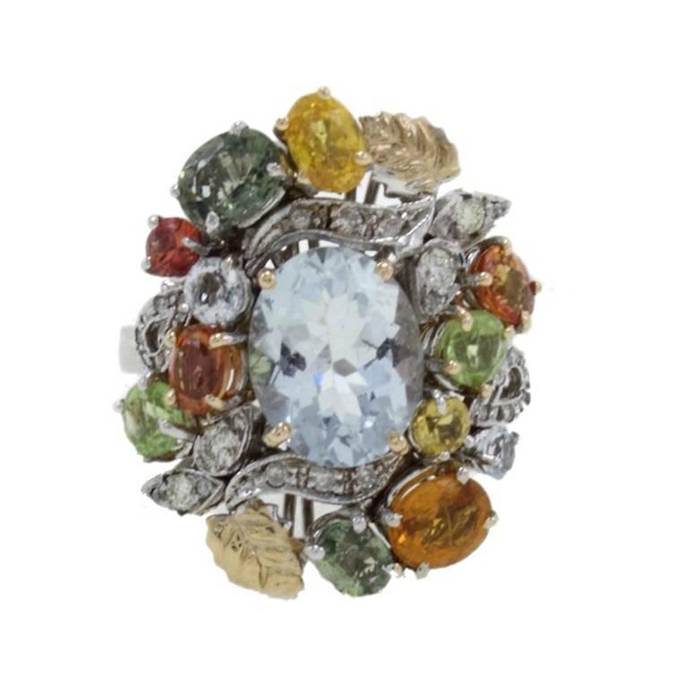 Luise Diamonds Peridots Multicolor Sapphires Topaz Aquamarine Cocktail Ring