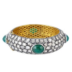 Emerald and Rosecut Diamond Bangle Made In 14k Gold & Silver