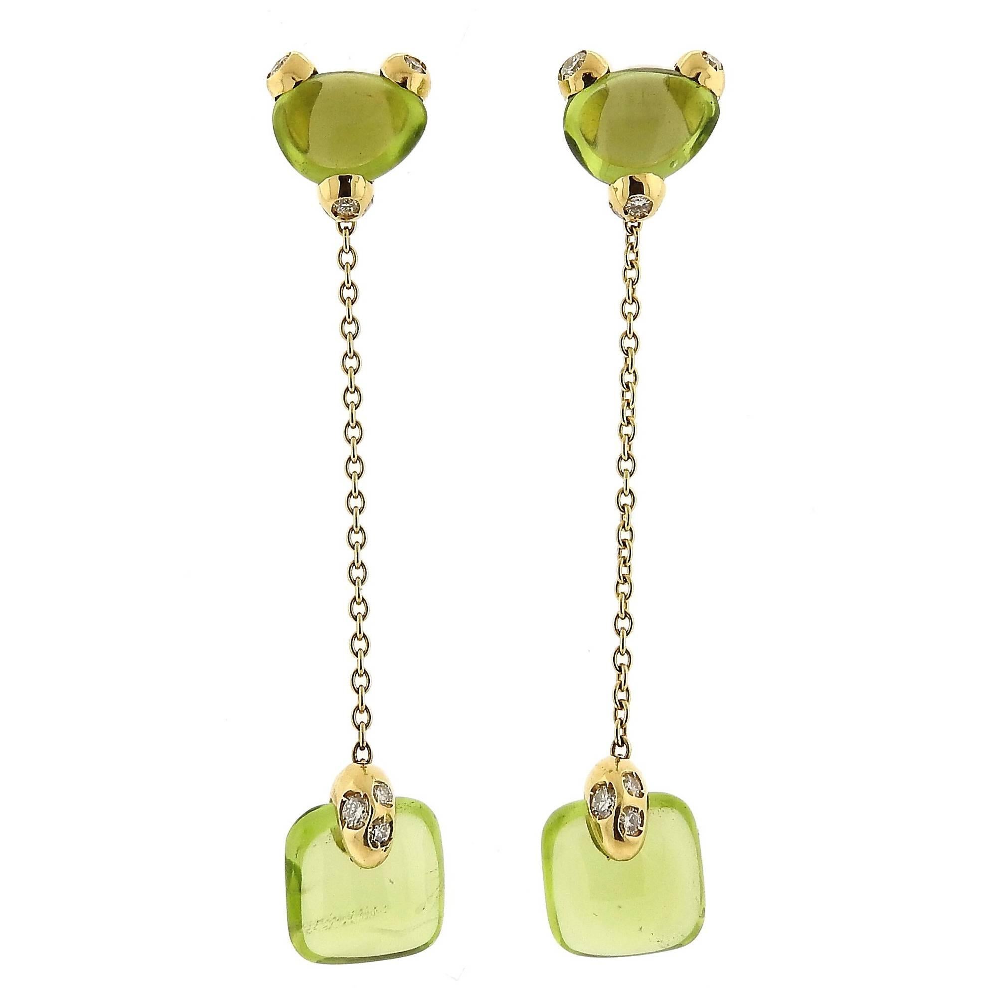 Pomellato Sassi Peridot Diamond Gold Drop Earrings