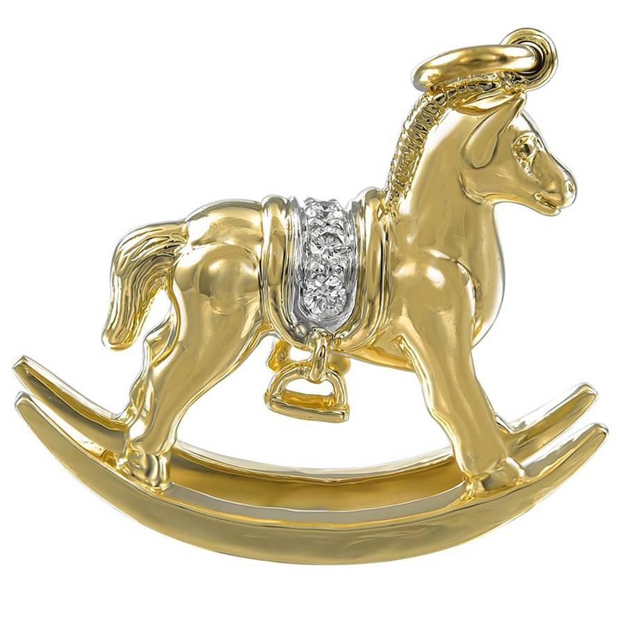 Tiffany & Co. Gold Diamond Emerald Platinum Rocking Horse Charm