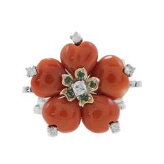 Luise Diamonds Emeralds Coral Fashion Ring 9