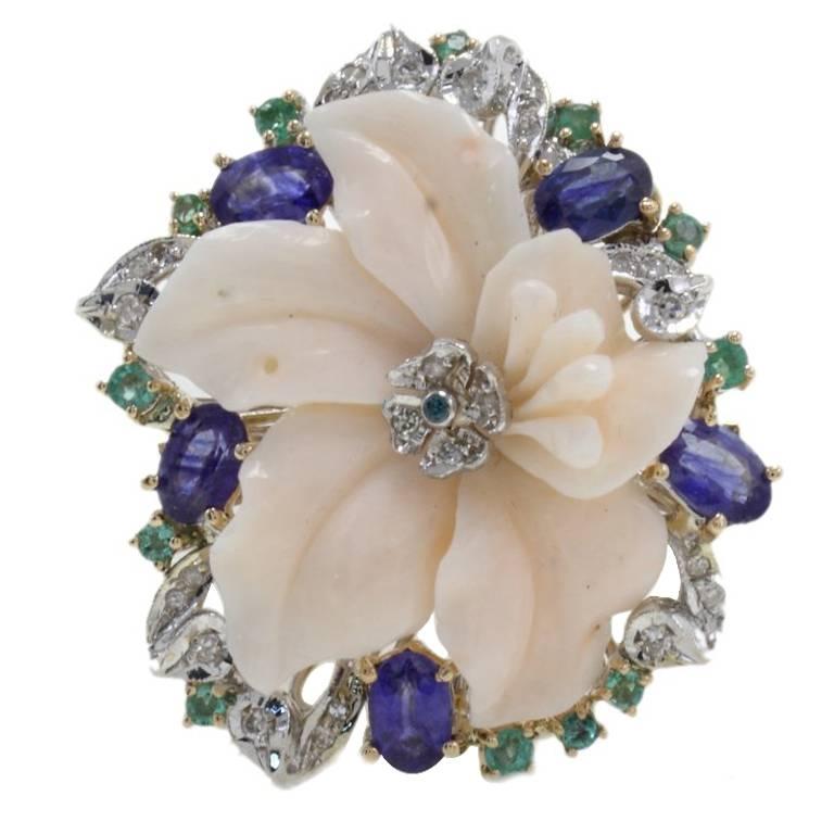 Luise Diamonds Emeralds Blue Sapphires Coral Fashion Ring