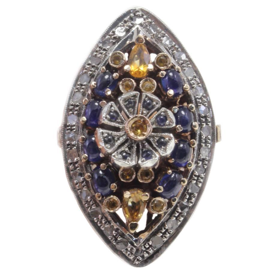  Diamonds Sapphire Gold and Silver Ring