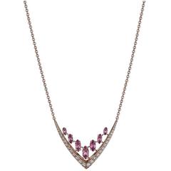 Pink Tourmaline and Diamond Aerial 'V' Necklace