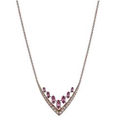 Pink Tourmaline and Diamond Aerial 'V' Necklace 4