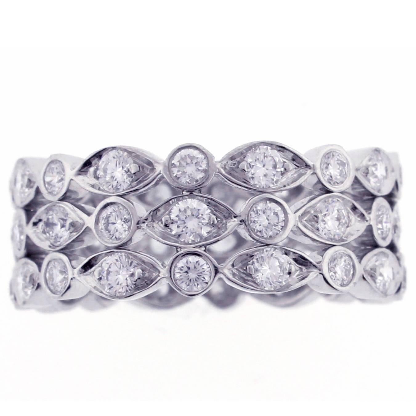  New Tiffany & Co Jazz Three Row Diamond Band Ring