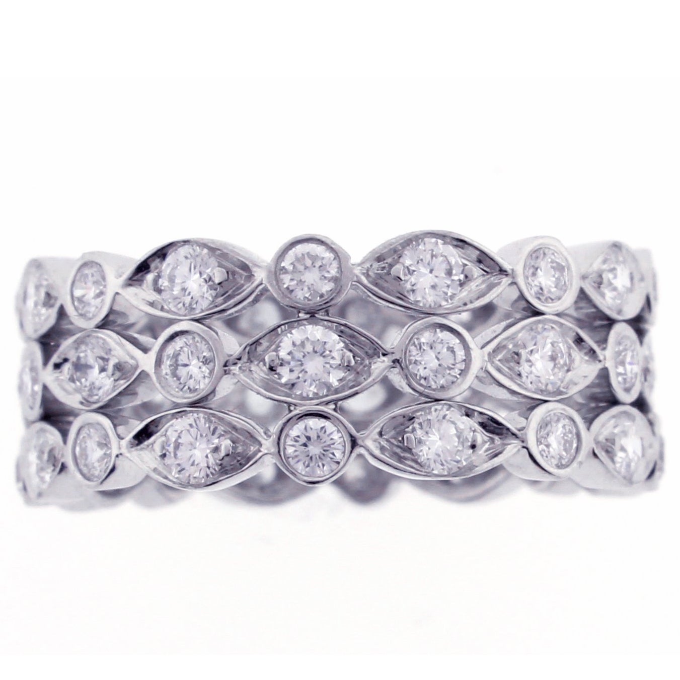 Co Jazz Three Row Diamond Band Ring 