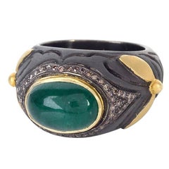 Center Stone Emerald Ring With Diamonds Made In 14k Yellow Gold